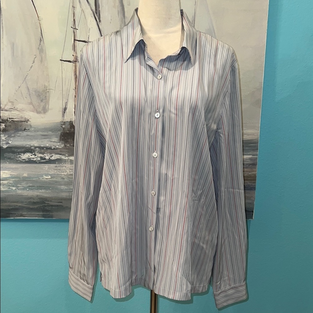 NWT Josephine Chaus Gray Striped Button Down Shirt, Sz 18*